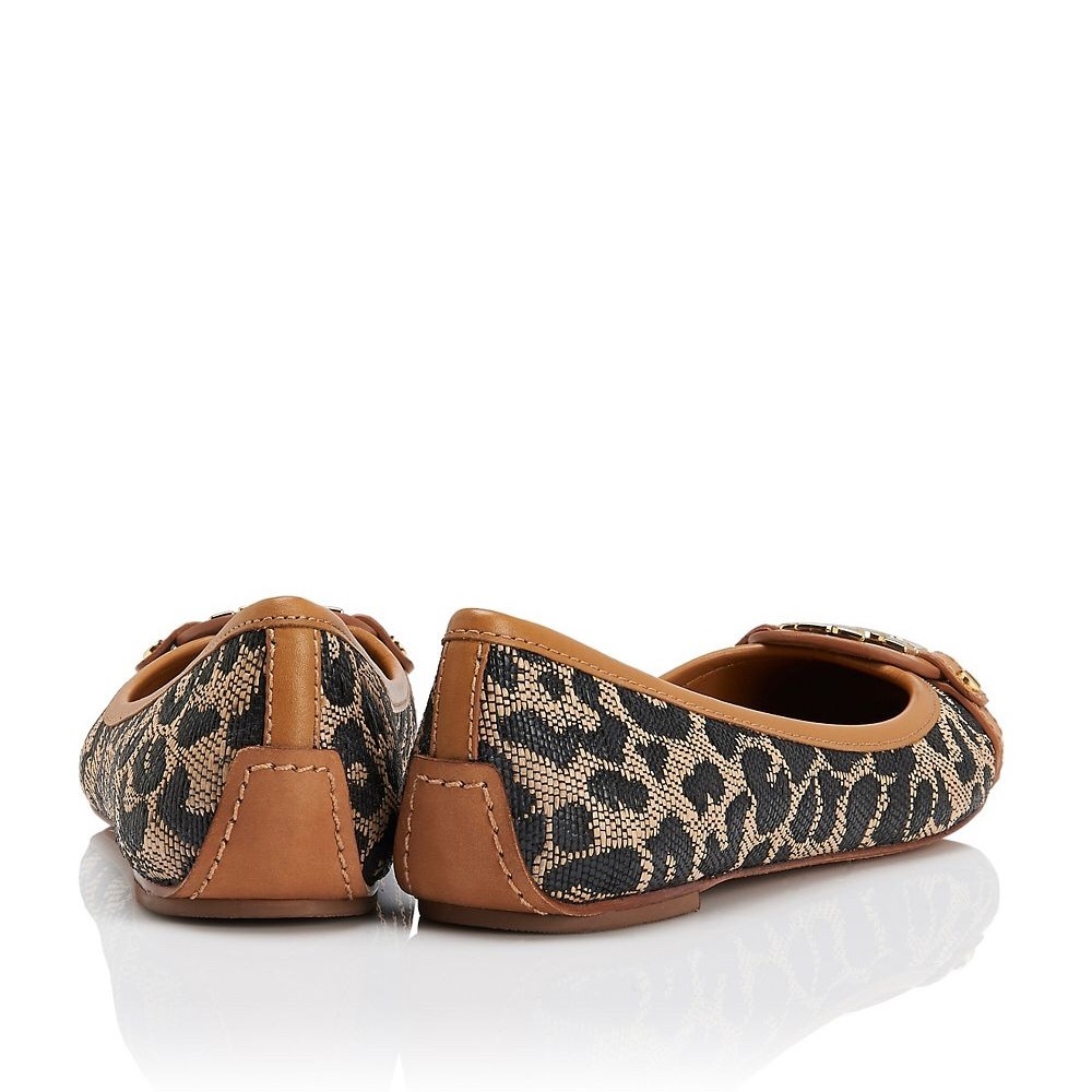 Tory Burch Leopard-Print Ballet Flats with Tan Trim & Gold Logo - Picture 2 of 8